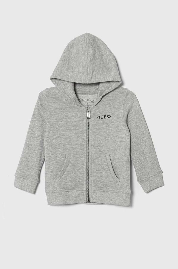 Guess Dječja pamučna dukserica Guess boja: siva, s kapuljačom, glatka