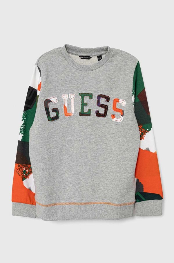 Guess Dječja pamučna dukserica Guess boja: siva, s uzorkom