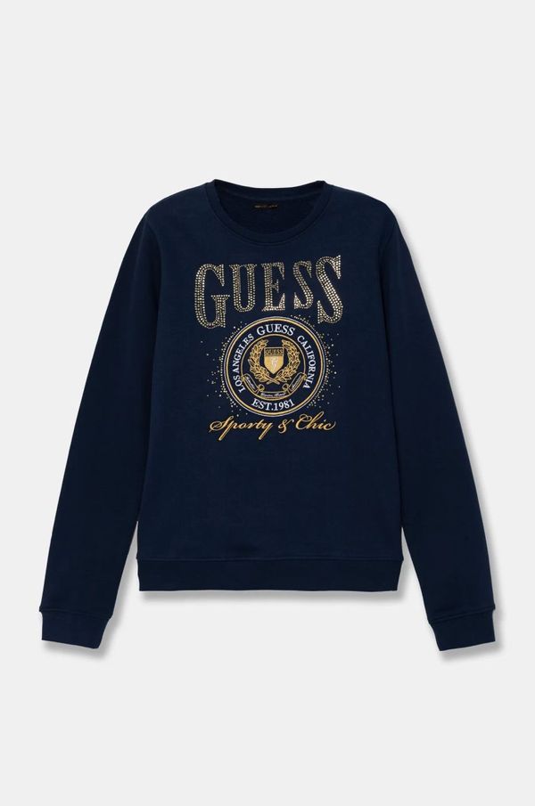 Guess Dječja pamučna dukserica Guess boja: tamno plava, s aplikacijom, J5RQ05 KAD74