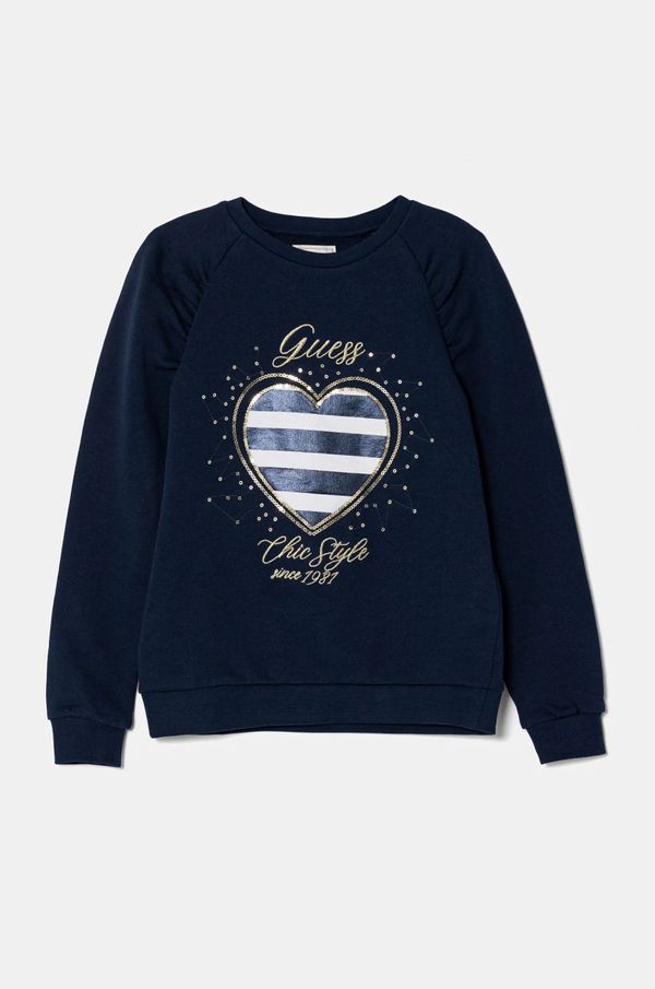 Guess Dječja pamučna dukserica Guess boja: tamno plava, s aplikacijom, K5RQ04 KAD74
