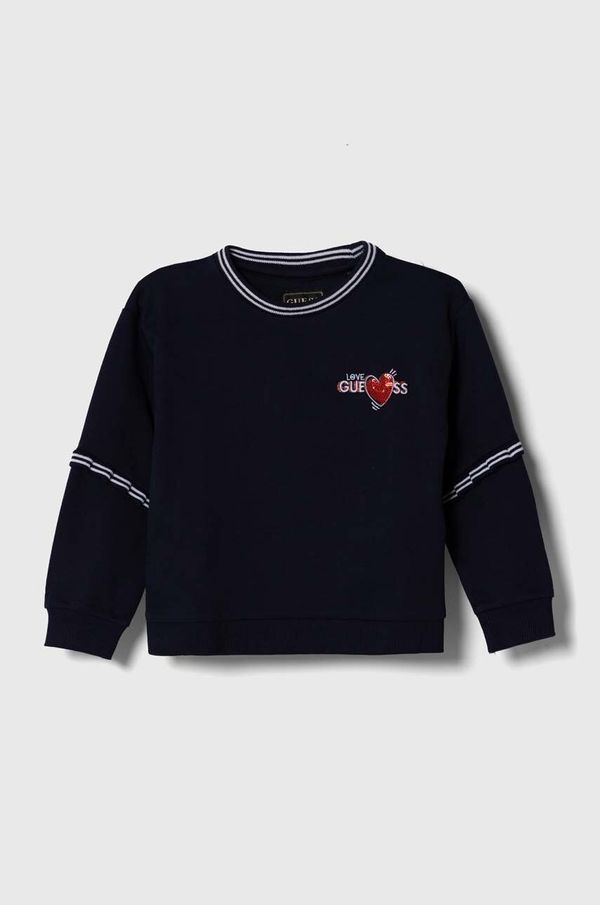 Guess Dječja pamučna dukserica Guess boja: tamno plava, s aplikacijom