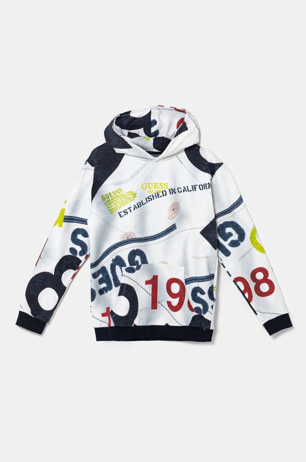 Guess Dječja pamučna dukserica Guess boja: tamno plava, s kapuljačom, s uzorkom, L5RQ05 KA6R4