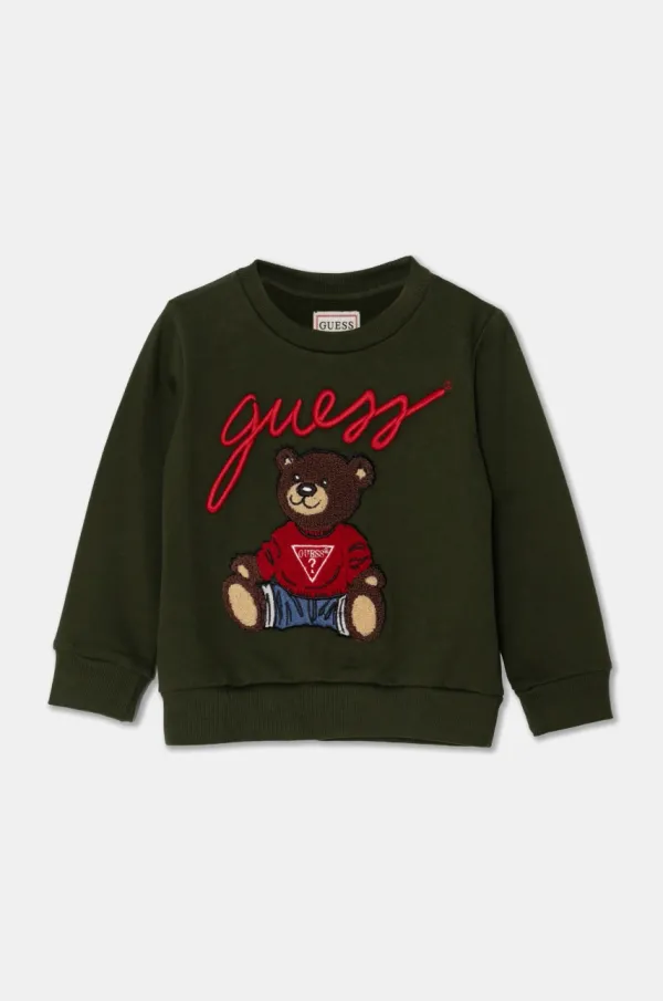 Guess Dječja pamučna dukserica Guess boja: zelena, s aplikacijom, H4BT02 KAX73