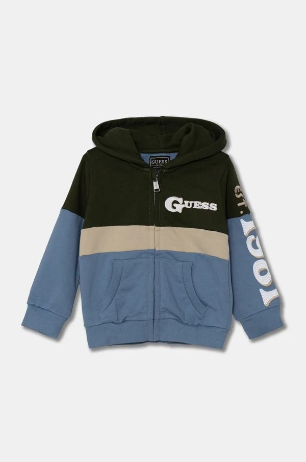 Guess Dječja pamučna dukserica Guess boja: zelena, s kapuljačom, s aplikacijom, N4BQ02 KAD73