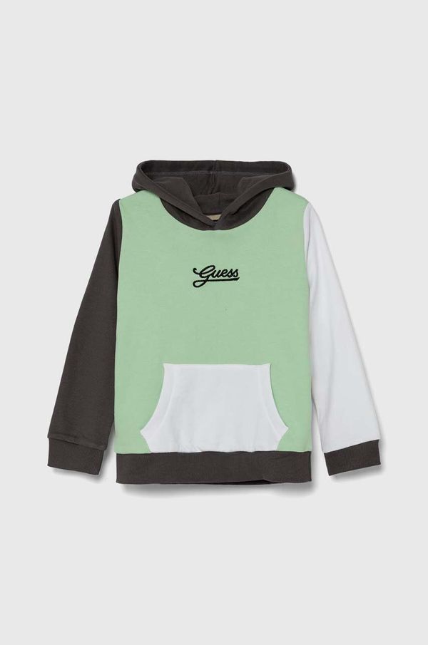 Guess Dječja pamučna dukserica Guess boja: zelena, s kapuljačom, s uzorkom, N4YQ10 KA6R3