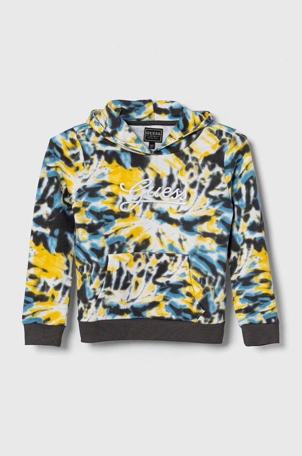 Guess Dječja pamučna dukserica Guess boja: žuta, s kapuljačom, s uzorkom