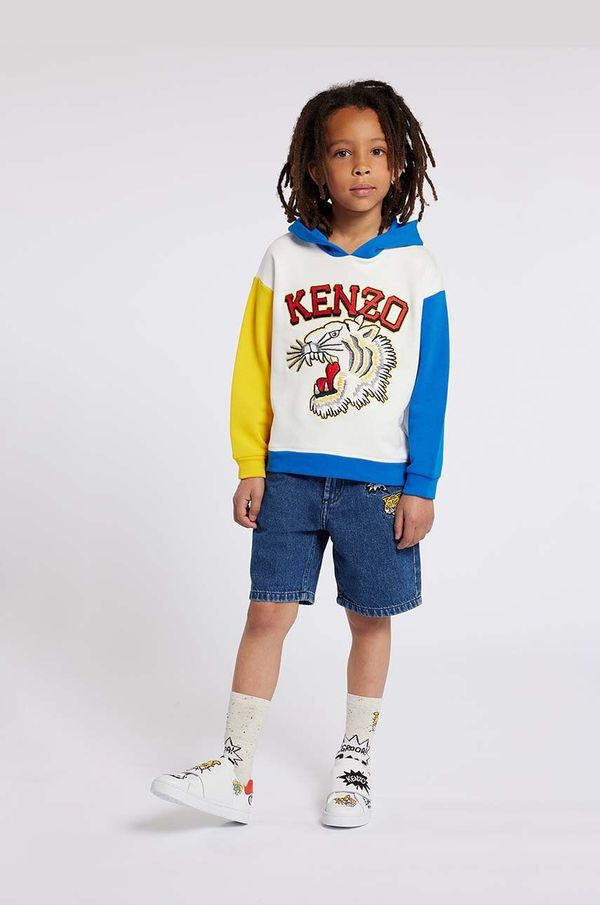 Kenzo kids Dječja pamučna dukserica Kenzo Kids boja: bijela, s kapuljačom, s aplikacijom