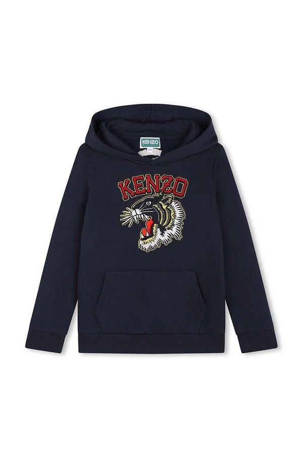 Kenzo kids Dječja pamučna dukserica Kenzo Kids boja: tamno plava, s kapuljačom, s tiskom, K60767