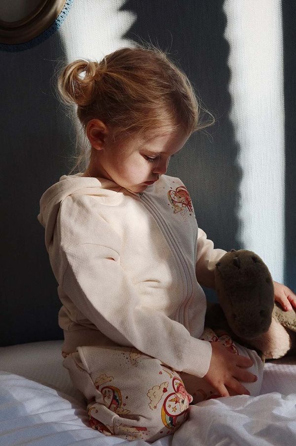 Konges Sløjd Dječja pamučna dukserica Konges Sløjd LOUPY LOU HOODIE GOTS boja: bež, s kapuljačom, s aplikacijom, KS101570