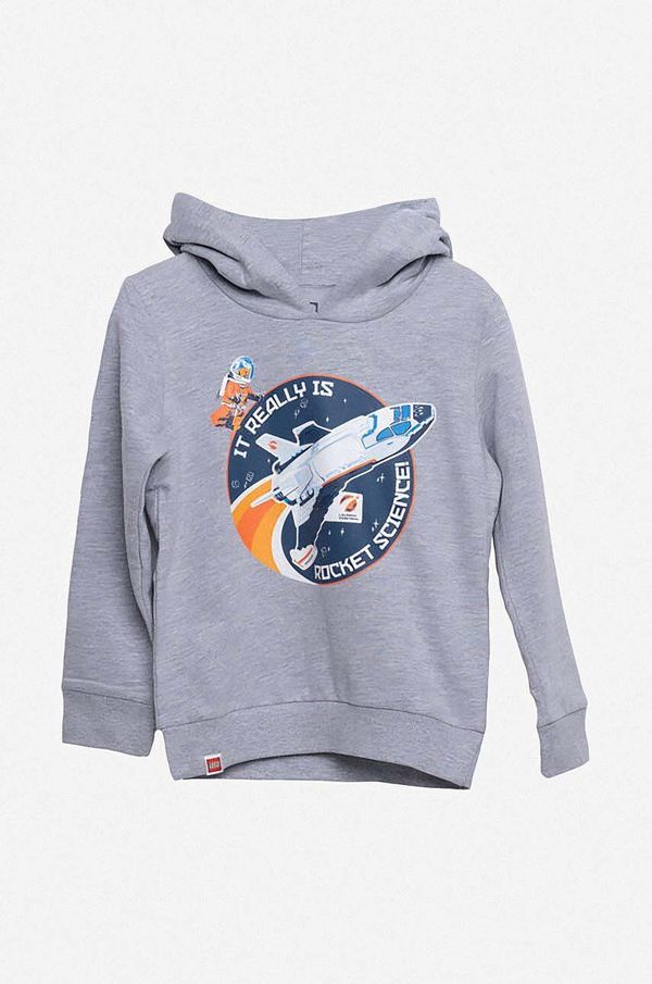 Lego Dječja pamučna dukserica Lego boja: siva, s kapuljačom, s tiskom