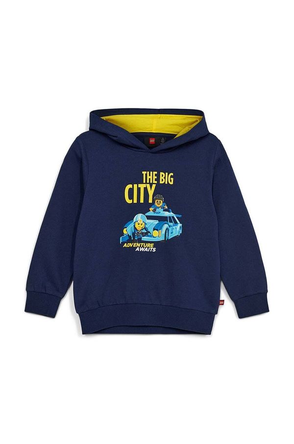 Lego Dječja pamučna dukserica Lego boja: tamno plava, s kapuljačom, s tiskom