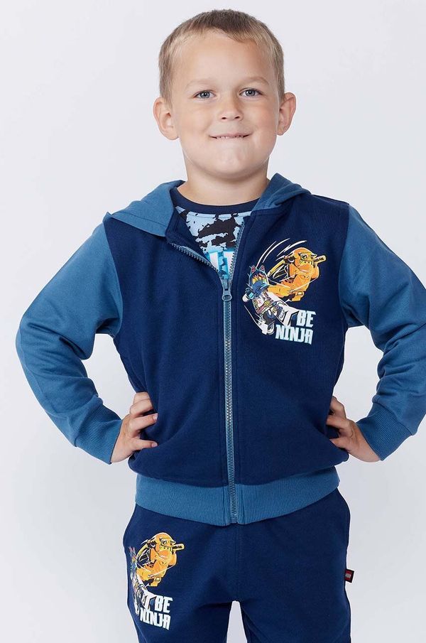 Lego Dječja pamučna dukserica Lego LWSCOUT 607 boja: tamno plava, s kapuljačom, s tiskom, 12011305