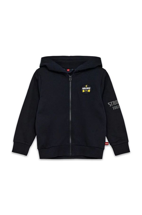 Lego Dječja pamučna dukserica Lego LWSCOUT 609 boja: crna, s kapuljačom, s tiskom, 12011284