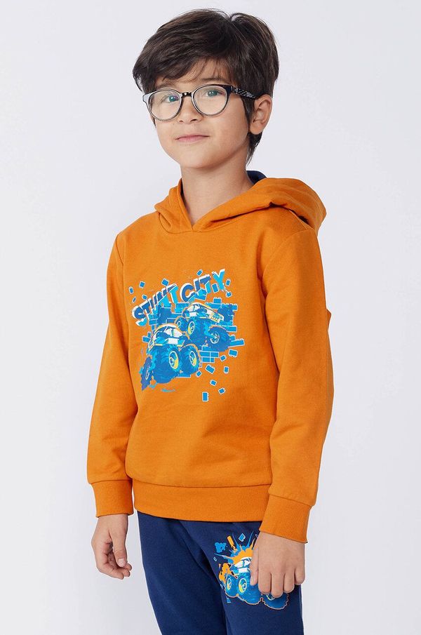 Lego Dječja pamučna dukserica Lego LWSCOUT 611 boja: narančasta, s kapuljačom, s tiskom, 12011314