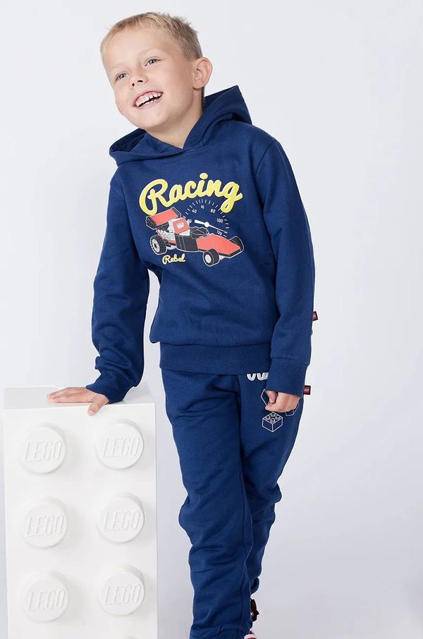 Lego Dječja pamučna dukserica Lego LWSCOUT 708 boja: tamno plava, s kapuljačom, s tiskom, 12011355