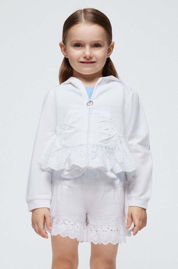 Mayoral Dječja pamučna dukserica Mayoral boja: bijela, s kapuljačom, bez uzorka