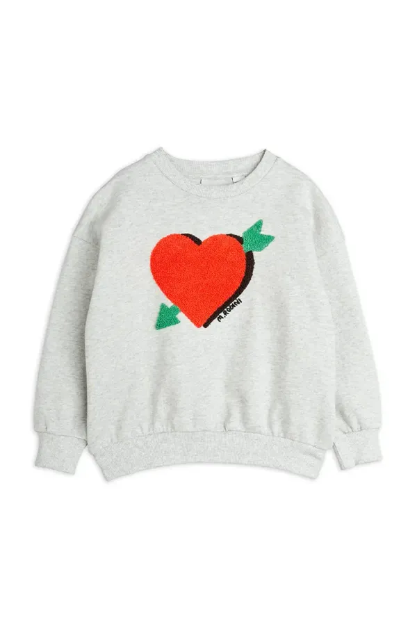 Mini Rodini Dječja pamučna dukserica Mini Rodini Arrowed heart boja: siva, s aplikacijom, 2522012394