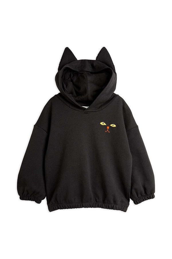 Mini Rodini Dječja pamučna dukserica Mini Rodini Cat boja: crna, s kapuljačom, s tiskom, 2472016099