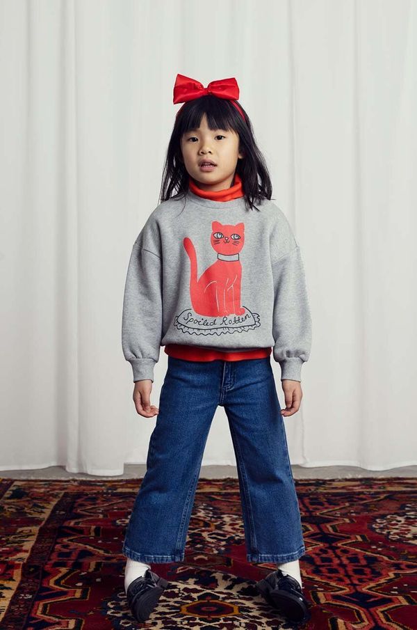 Mini Rodini Dječja pamučna dukserica Mini Rodini Cat boja: siva, s tiskom, 2472012194