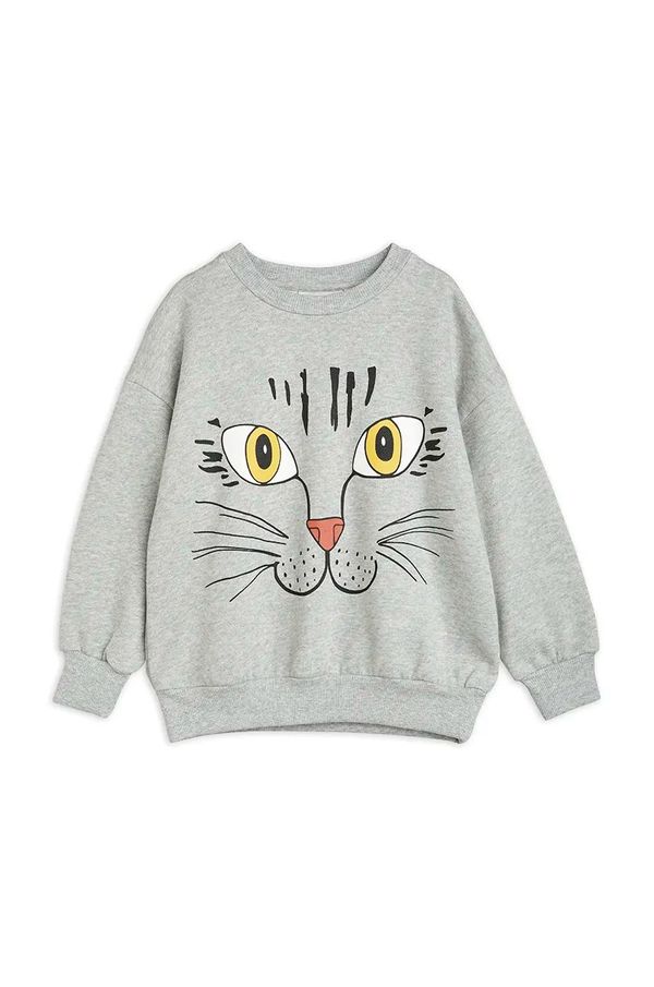 Mini Rodini Dječja pamučna dukserica Mini Rodini Cat face boja: siva, s tiskom, 2372019094