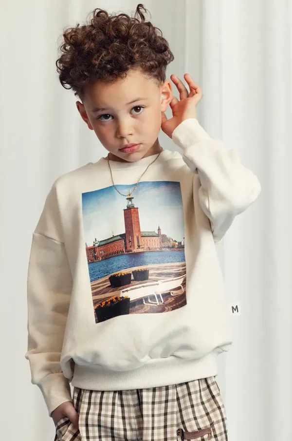 Mini Rodini Dječja pamučna dukserica Mini Rodini City hall boja: bež, s tiskom, 2522012711