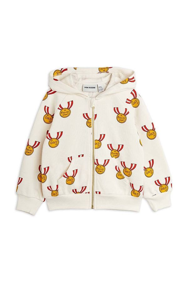 Mini Rodini Dječja pamučna dukserica Mini Rodini Medal boja: bež, s kapuljačom, uzorkom