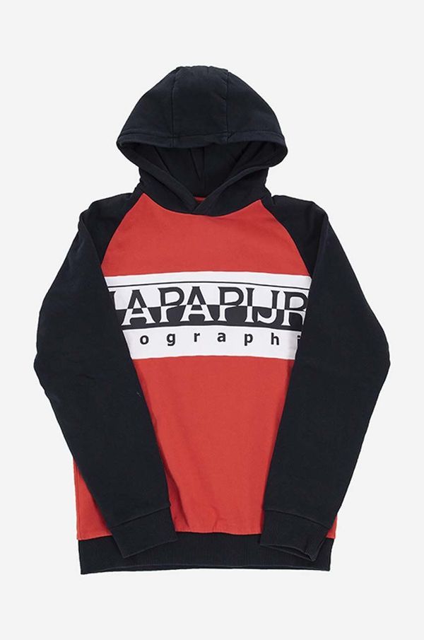 Napapijri Dječja pamučna dukserica Napapijri boja: crvena, s kapuljačom, s uzorkom