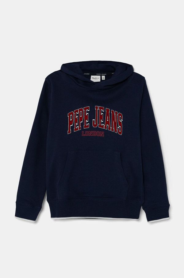 Pepe Jeans Dječja pamučna dukserica Pepe Jeans BAIN HOODIE boja: tamno plava, s kapuljačom, s tiskom, PB581624