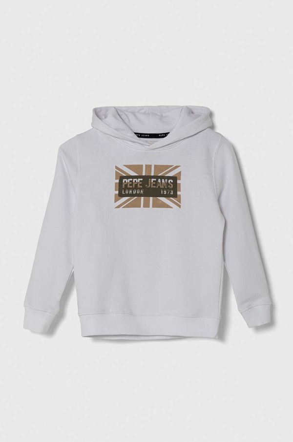Pepe Jeans Dječja pamučna dukserica Pepe Jeans BARNEY boja: bijela, s kapuljačom, s tiskom