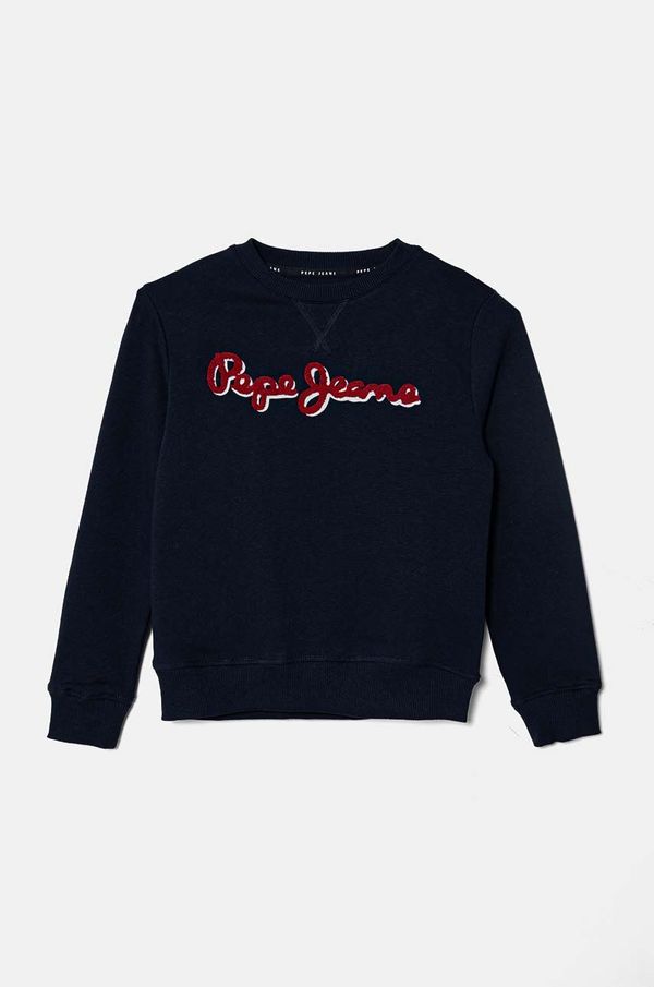 Pepe Jeans Dječja pamučna dukserica Pepe Jeans NEW LAMONTY CREW boja: tamno plava, s aplikacijom, PB581613