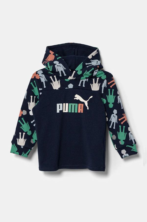 Puma Dječja pamučna dukserica Puma X PLAYMOBIL boja: tamno plava, s kapuljačom, s uzorkom, 627389