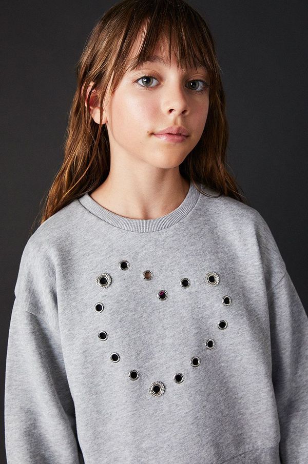 Sisley Dječja pamučna dukserica Sisley boja: siva, s aplikacijom