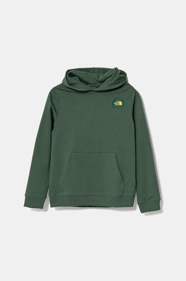 The North Face Dječja pamučna dukserica The North Face GRAPHIC RELAXED HOODIE boja: zelena, s kapuljačom, s tiskom, NF0A8AXTHCH1