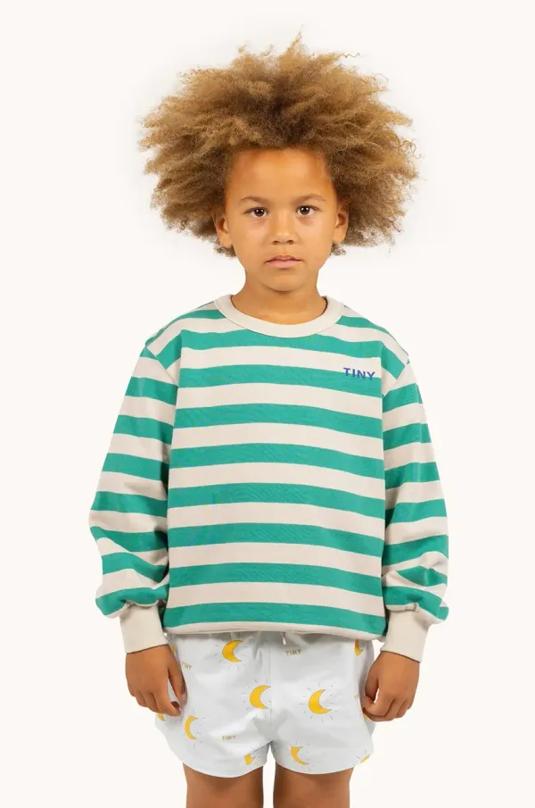 Tinycottons Dječja pamučna dukserica Tinycottons STRIPES SWEATSHIRT boja: zelena, s uzorkom, SS25-125