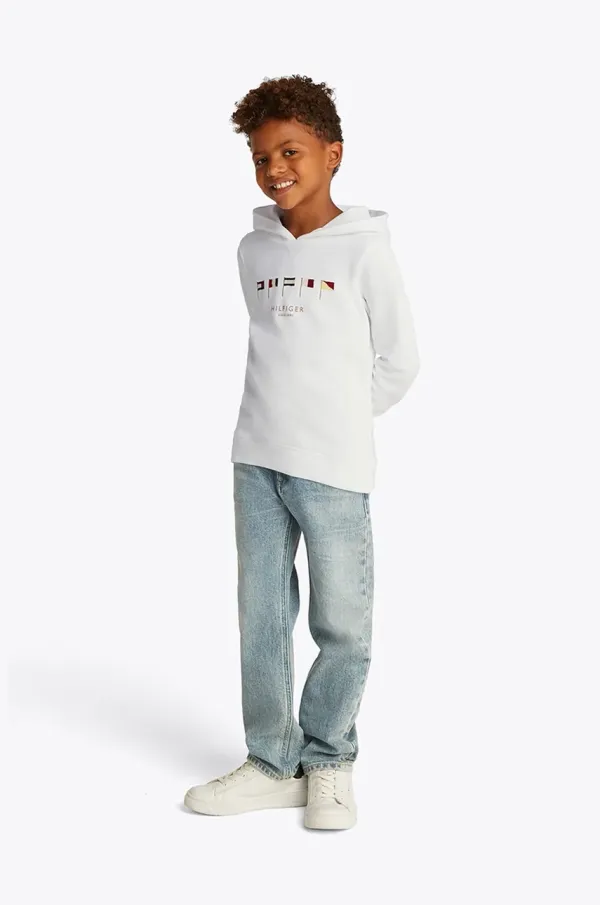 Tommy Hilfiger Dječja pamučna dukserica Tommy Hilfiger boja: bijela, s kapuljačom, s aplikacijom, KB0KB09576