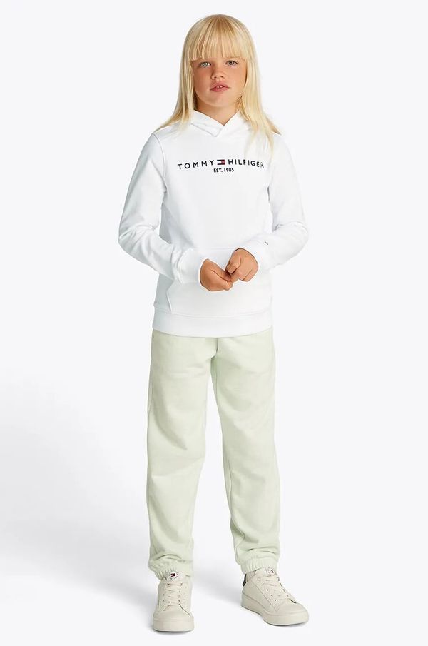Tommy Hilfiger Dječja pamučna dukserica Tommy Hilfiger boja: bijela, s kapuljačom, s aplikacijom, KS0KS00205