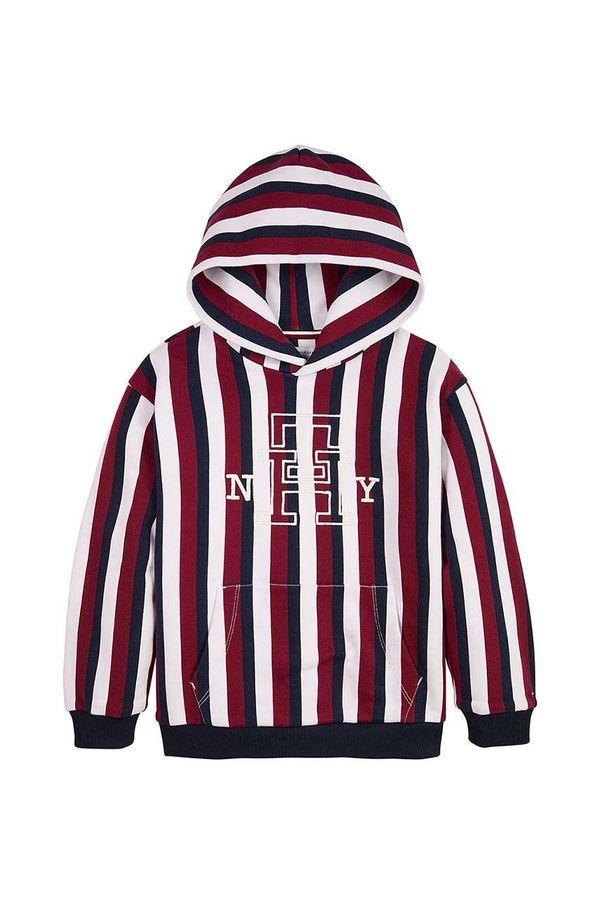 Tommy Hilfiger Dječja pamučna dukserica Tommy Hilfiger boja: bordo, s kapuljačom, s uzorkom