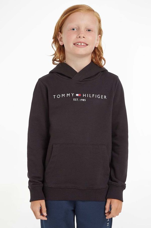 Tommy Hilfiger Dječja pamučna dukserica Tommy Hilfiger boja: crna, s kapuljačom, s aplikacijom, KS0KS00213