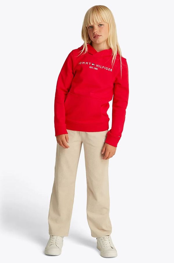 Tommy Hilfiger Dječja pamučna dukserica Tommy Hilfiger boja: crvena, s kapuljačom, s aplikacijom, KS0KS00205