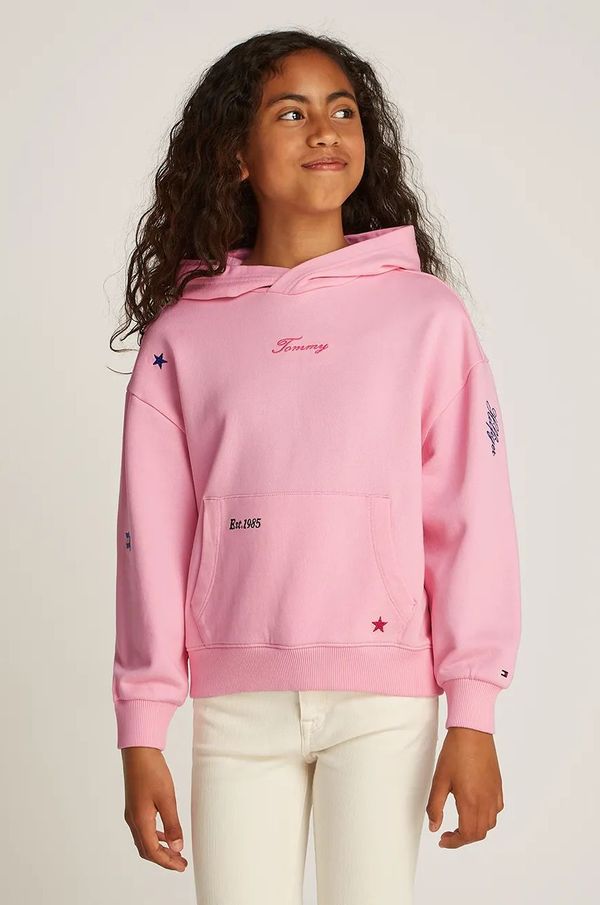 Tommy Hilfiger Dječja pamučna dukserica Tommy Hilfiger boja: ružičasta, s kapuljačom, s aplikacijom, KG0KG08327