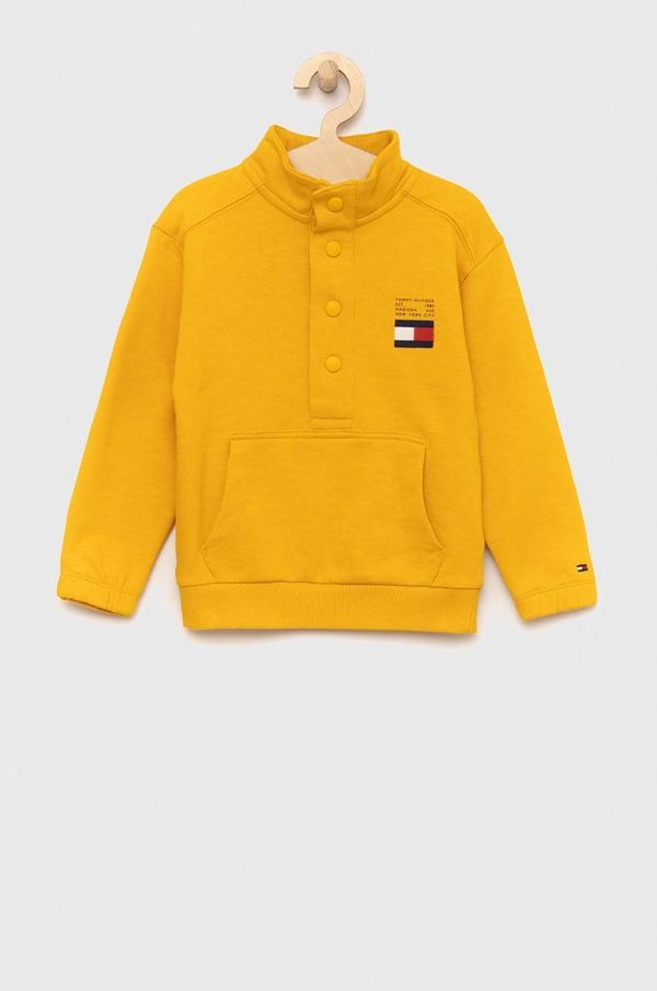 Tommy Hilfiger Dječja pamučna dukserica Tommy Hilfiger boja: žuta, glatka