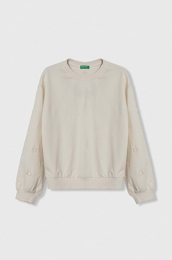 United Colors of Benetton Dječja pamučna dukserica United Colors of Benetton boja: bež, bez uzorka