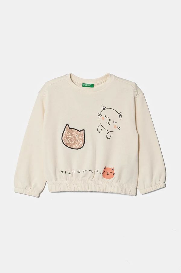 United Colors of Benetton Dječja pamučna dukserica United Colors of Benetton boja: bež, s tiskom, 3J68G10FE