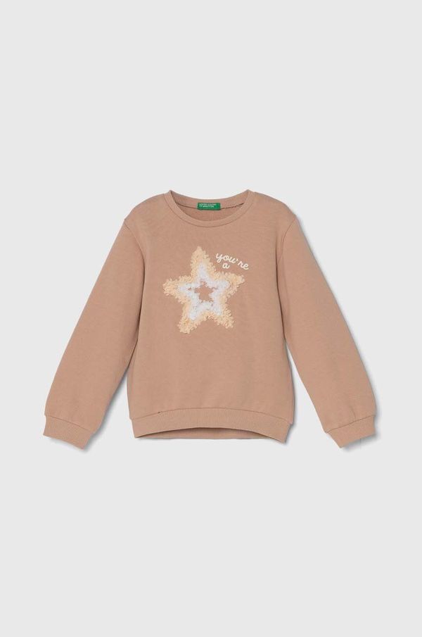 United Colors of Benetton Dječja pamučna dukserica United Colors of Benetton boja: bež, s tiskom