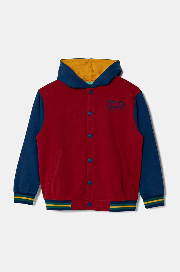 United Colors of Benetton Dječja pamučna dukserica United Colors of Benetton boja: bordo, s kapuljačom, s uzorkom, 32N4C503V