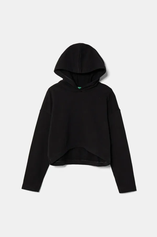 United Colors of Benetton Dječja pamučna dukserica United Colors of Benetton boja: crna, s kapuljačom, bez uzorka, 3UNIC204L