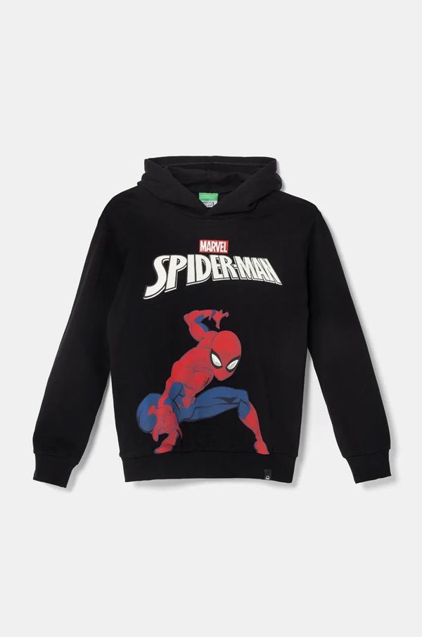 United Colors of Benetton Dječja pamučna dukserica United Colors of Benetton boja: crna, s kapuljačom, s tiskom, 3J68C2044