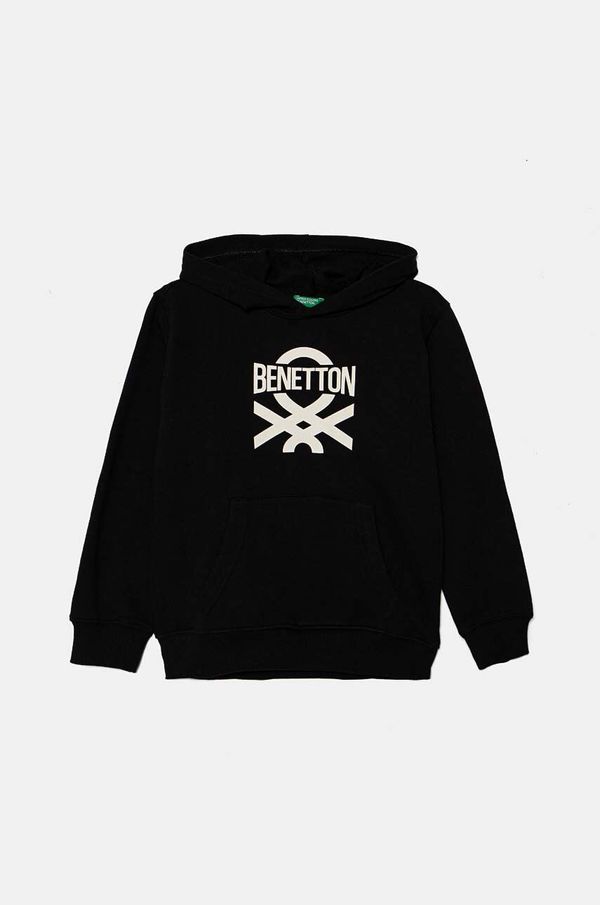 United Colors of Benetton Dječja pamučna dukserica United Colors of Benetton boja: crna, s kapuljačom, s uzorkom, 3J68C203N