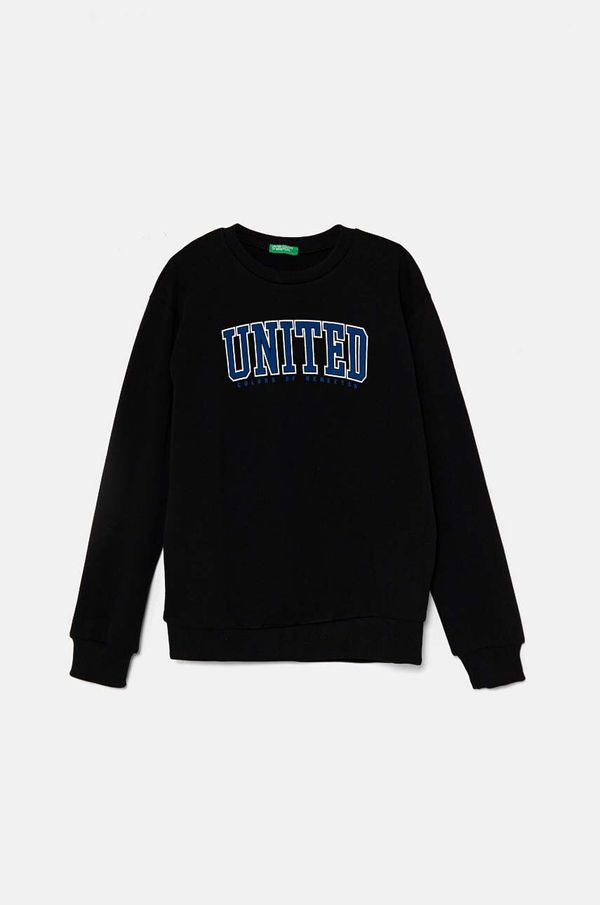 United Colors of Benetton Dječja pamučna dukserica United Colors of Benetton boja: crna, s tiskom, 3J68C10JM