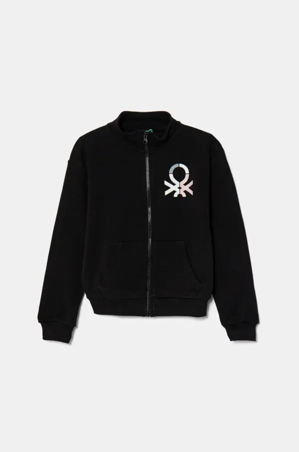 United Colors of Benetton Dječja pamučna dukserica United Colors of Benetton boja: crna, s tiskom, 3J68C504N